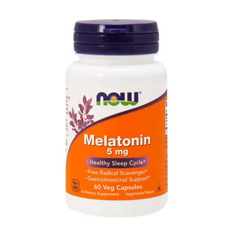 Мелатонін, Now Foods, Melatonin, 5 мг, 60 капсул