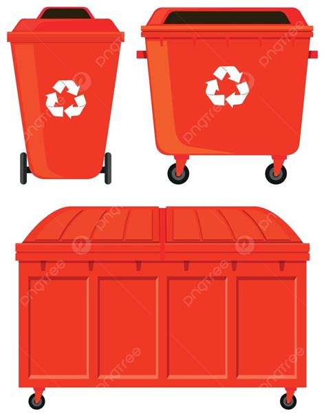 Three Red Rubbish Bins Recycle Trash Isolated Vector Recycle Trash