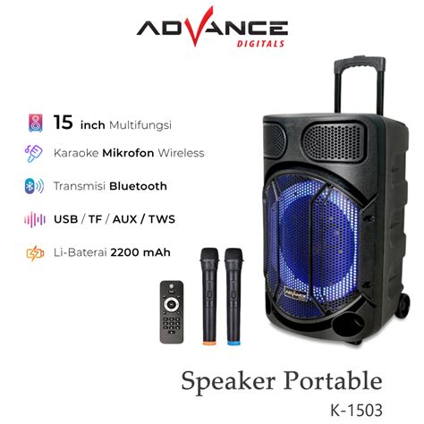 Jual Advance Speaker Portable Bluetooth Ukuran 15 Inch Free 2 Mic K