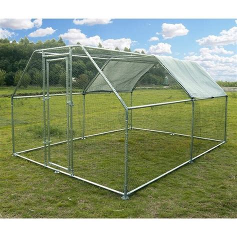 Large Metal Chicken Coop Walk In Poultry Cage Hen Run House Rabbits Silver Overstock 34347003