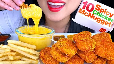 ASMR CHEESY SPICY CHICKEN NUGGETS FRENCH FRIES MCDONALD S MUKBANG 먹방