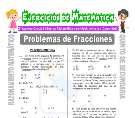 Problemas de Fracciones para Quinto de Secundaria Matemática