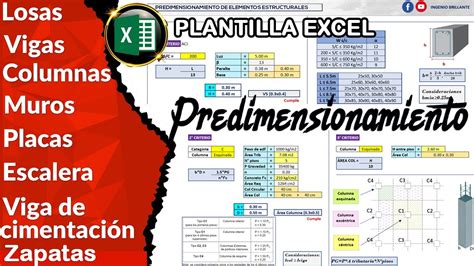 PREDIMENSIONAMIENTO DE ELEMENTOS ESTRUCTURALES Plantilla Excel