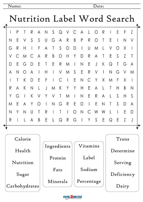 Printable Nutrition Word Search Cool2bkids