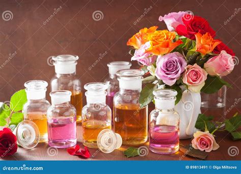 Essential Oil And Rose Flowers Aromatherapy Spa Perfumery Stock Image Image Of Natural