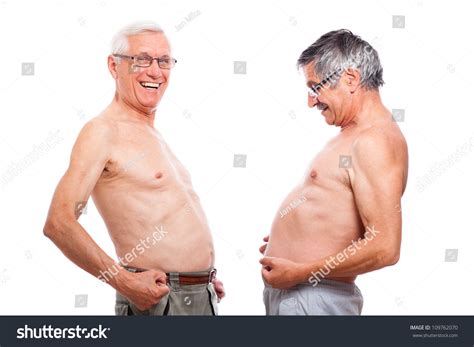 Two Happy Naked Senior Men Comparing Stock Photo Shutterstock