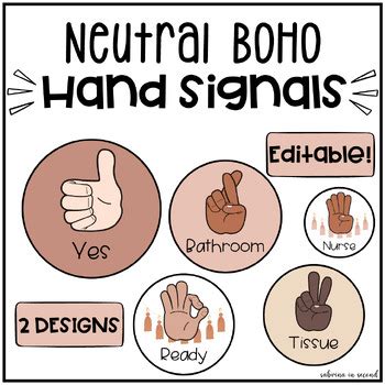 Neutral Boho Hand Signal Posters For Classroom Management Decor