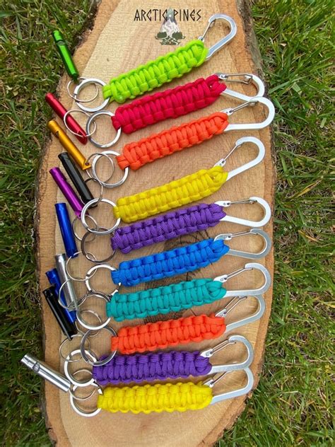 Paracord Keychain With Carabiner Clips And Whistle Survival Etsy