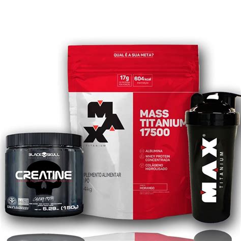 Kit Combo Suplementos Para Ganho De Peso Massa 1 4 Kg Max Titanium Creatina Turbo 150 G Black