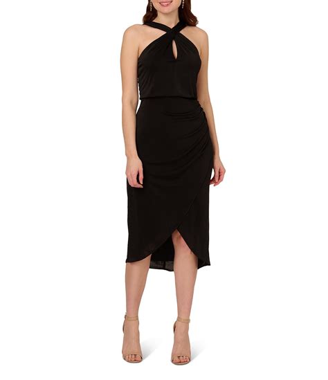 Adrianna Papell Knit Cross Halter Keyhole Sleeveless Faux Wrap Dress