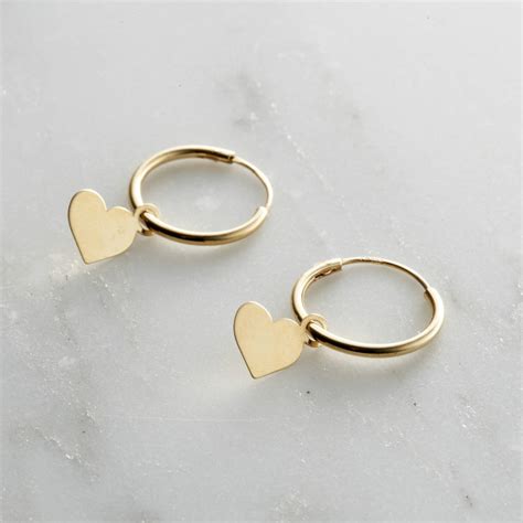 9ct Gold Heart Charm Hoop Earrings By Posh Totty Designs