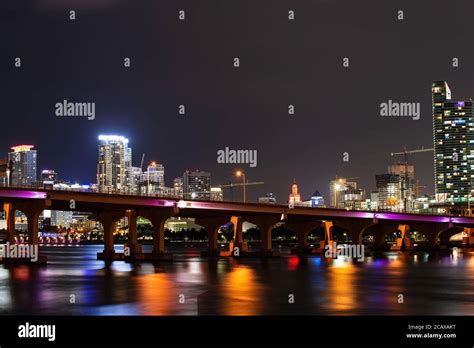 Miami Skyline Panorama after sunset Stock Photo - Alamy