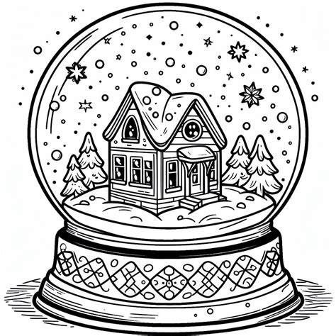 Snow Globe With House And Trees For Christmas ️🏡🌲🎄 Coloring Page