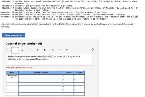 Solved November 1 Dollar Store Purchases Merchandise For Chegg
