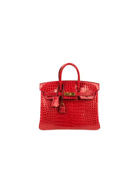 Hermes Birkin Shiny Porosus Crocodile Ferrari Red Gold Hardware