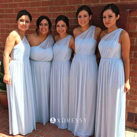 One Shoulder Light Blue Chiffon Bridesmaid Dresses Xdressy