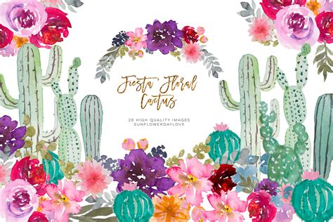 Watercolor Mexican Cactus Clip Art Mexican Floral Cactus Clip Art By Sunflower Day Love