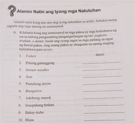 A. Kilalanin kung ang sumusunod na mga paksa ay mga halimbawa ng isa sa tatlong pangunahing ...