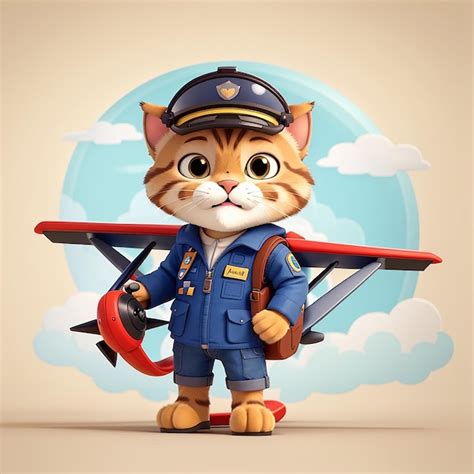 Premium Photo Cute Cat Pilot Flight With Plane Cartoon Vector Icon