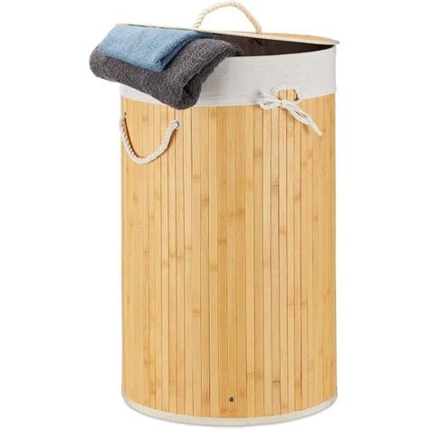 Panier Linge Pliant Corbeille Pliable Rond En Bambou Litres Cm