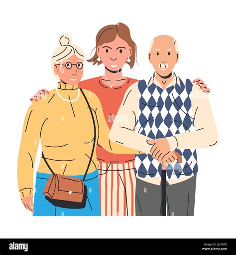 Adult Daughter Hugging Old Father And Mother Stock Vector Image And Art