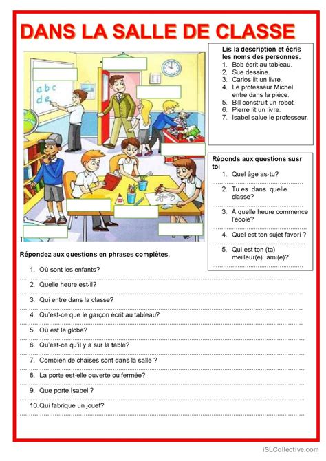 Description image Dans la salle de Français FLE fiches pedagogiques