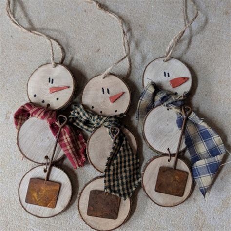 Wood Slice Snowman Ornament Etsy