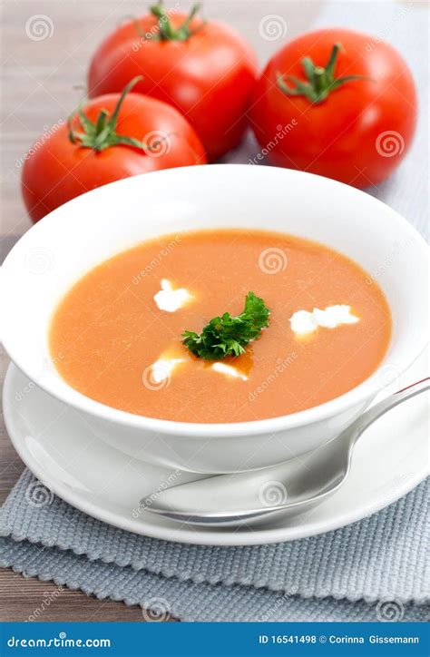 Tomato Soup With Creme Fraiche Stock Photo Image Of Bowl Appetizer