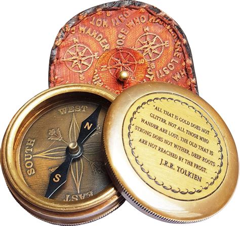 Brass Compass With Leather Case Personalized Engraved Nautical Hiking Compass Sports And Outdoors