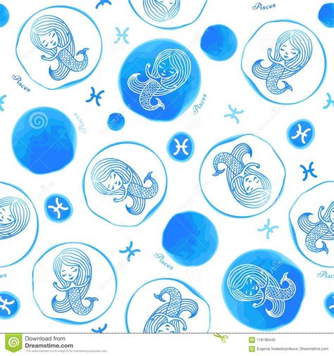 Pisces Zodiac Sign Seamless Pattern Stock Vector Illustration Of