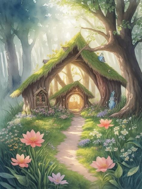 Premium AI Image Watercolor Painting Of An Enchanted Forest With