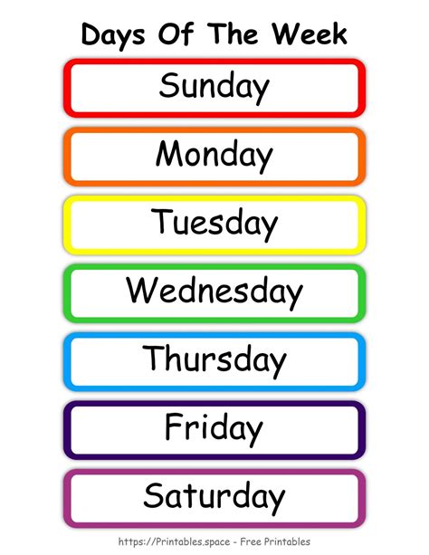 Days Of The Week Chart Ideas For Preschool