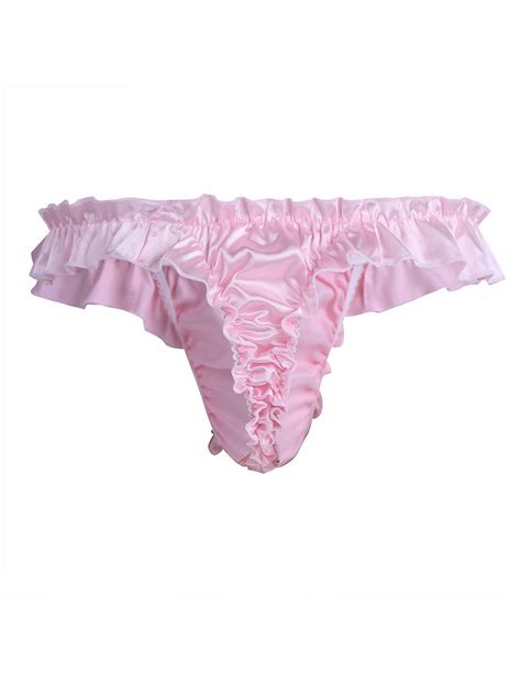 Iefiel Mens Soft Satin Ruffled Frilly Silky Sissy Thong Briefs Feminine