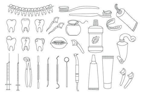 Premium Vector Dental Icons Set Dentistry Symbols Collection Sketches