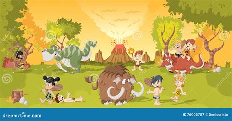 Cartoon Cavemen - Stone Age Family - Mammoth Royalty-Free Illustration ...