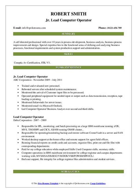 Lead Computer Operator Resume Samples Qwikresume