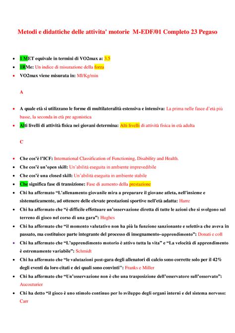 Esame Metodo Con Lettere Metodi E Didattiche Delle Attivita Motorie