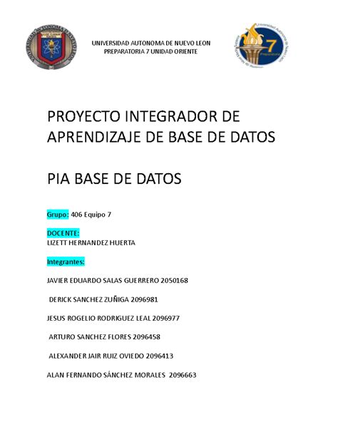 Pia Base De Datos Universidad Autonoma De Nuevo Leon Preparatoria