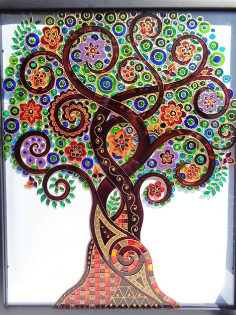 Arbre De Vie Art 22x18 Peinture En Verre Boho Décor Etsy