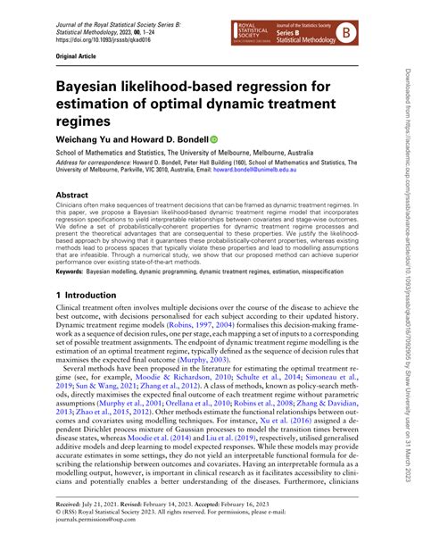 PDF Bayesian Likelihood Based Regression For Estimation Of Optimal