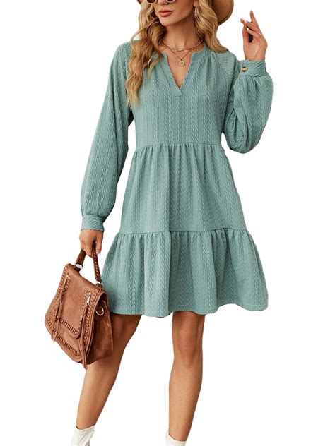 Liacowi Pregnant Woman Dress Solid Color Long Sleeve Dress V Neck Loose