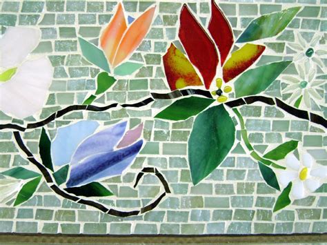 Mosaic Border Tiles In Floral Motif Designer Glass Mosaics