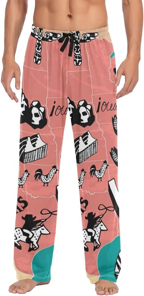 Freeamg Men S Pajama Bottoms The Usa Map Pink Drawstring Lounge Pants Soft Sleepwear Separate