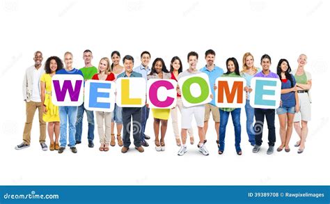 Group Of People Holding Word Welcome Stock Photo Image Of Asian