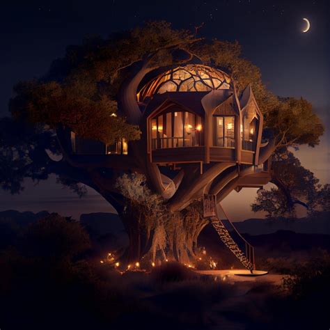 Casa De Rbol De Lujo En El Bosque D Render Ilustraci N Foto Premium