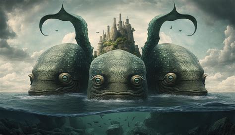 three head sea monster fantasy 3D illustration digital art landscape ...