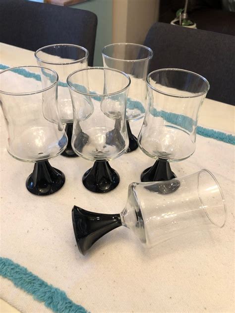 Mcm Black Stemmed Cocktail Glasses Rare Black Glass Vintage Etsy