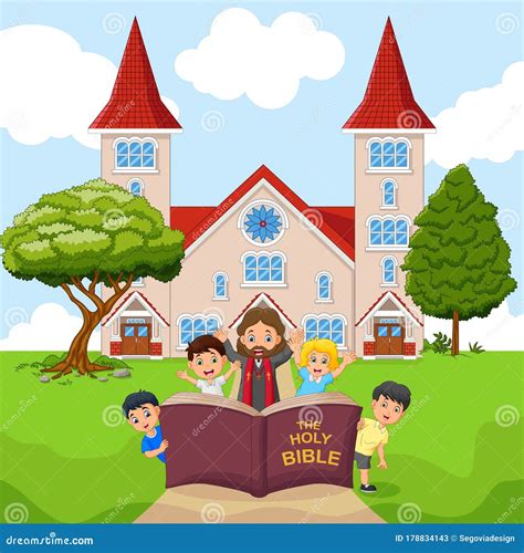 Cartoon Jesus With Children In A Church Stock Vector Illustration Of