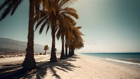 Palmy Trees And A Sandy Beach Create A True Paradise Stock Illustration