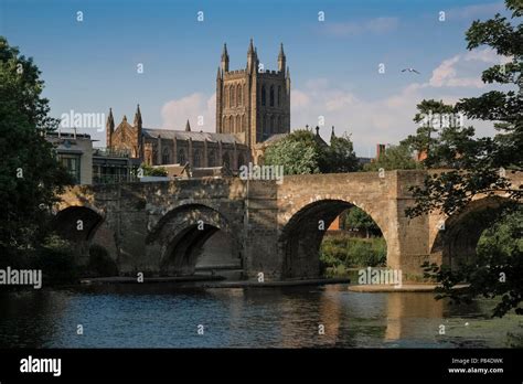 View Of Herefords Gothic Style Cathedral And St Martins Street Bridge